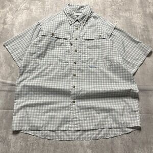 Drake Fishing Shirt Men L Blue White Plaid Short Sleeve Performance Nylon